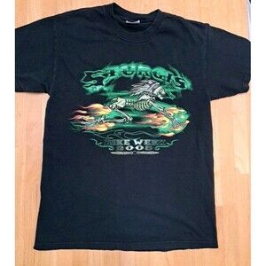 Vintage 2005 Sturgis Bike Week Short Sleeve Black Graphic Skeleton T-shirt Sz M